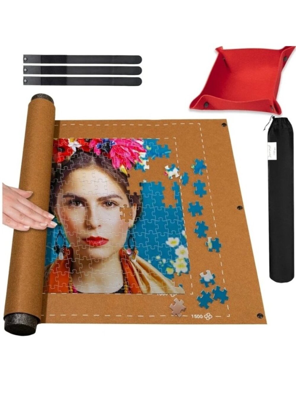 Marbs Roll Up Mat Puzzles up to 1500 pieces Brown Felt Nylon Carrying Case